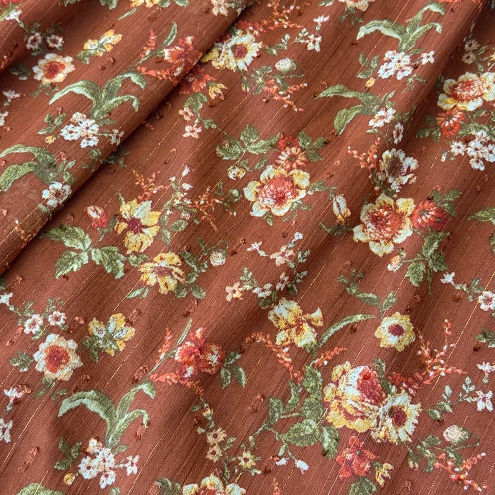 By The River Floral Smocked Midi Dress Rust Cottagecore Small - Picture 6 of 10